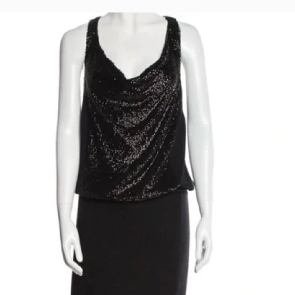 Black Tory Burch Sequin Sleeveless Pencil Dress Wool Nylon Women’s Size S